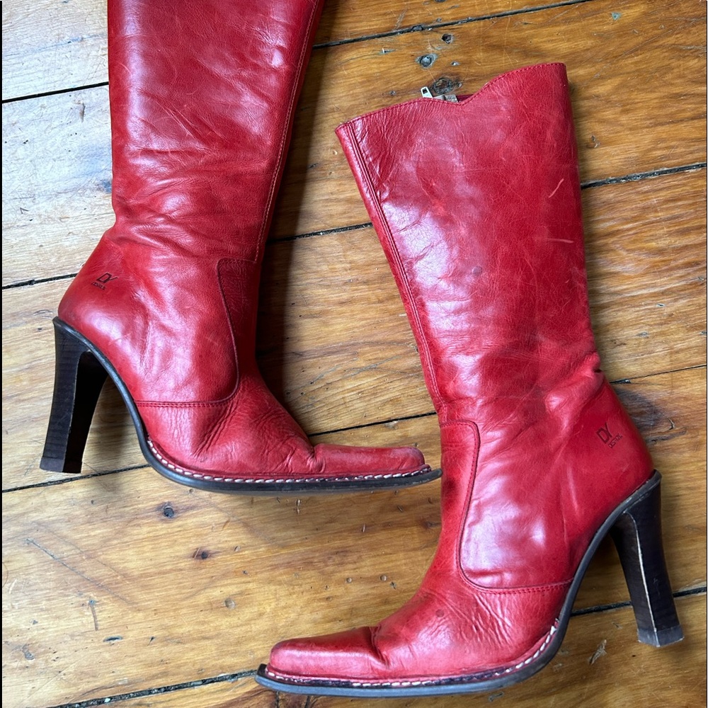 Vintage Destroy Red Leather Boots